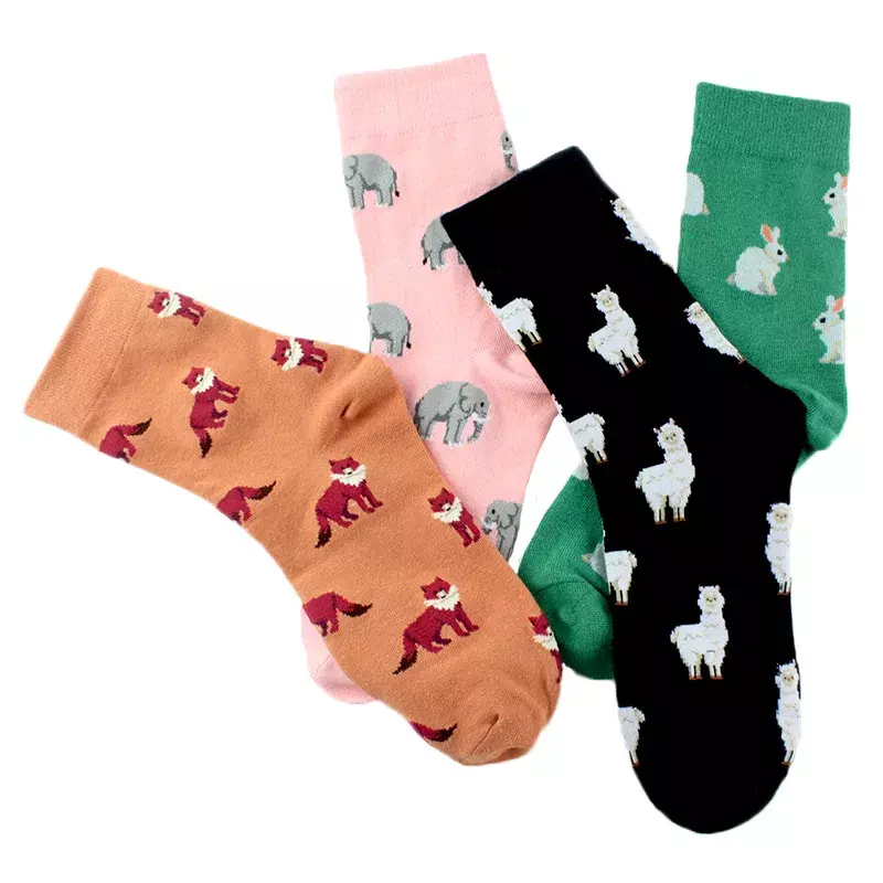 Новые хлопковые носки с изображением животных из мультфильмов, слона, кролика, лисы, овцы