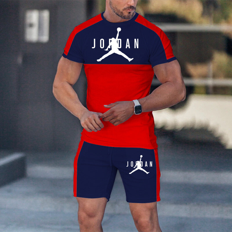 เซ็ตเสื้อยืดแขนสั้นสำหรับผู้ชายชุดกีฬา3DT แฟชั่นใหม่แขนสั้นกางเกงขาสั้น