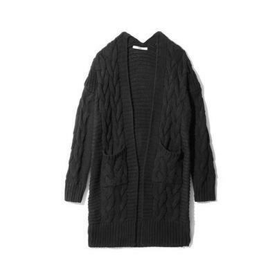 2024 New Loose Simple V-neck Knitting Fried Dough Twists Versatile Fashion Cardigan Middle Long Sweater Coat