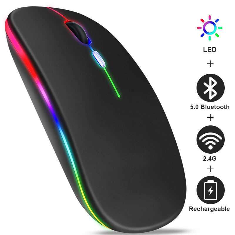 Bezprzewodowa mysz bezprzewodowa Bluetooth z 2.4GHz USB RGB 1600DPI mysz do komputera Laptop Tablet PC Macbook Gaming Mouse Gamer