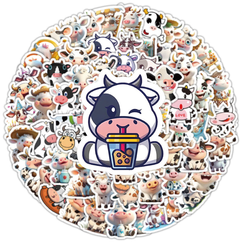 10/30/100 buah Kawaii hewan sapi kartun stiker decal DIY bagasi Skateboard Scrapbooking Vinyl anak-anak dekorasi stiker mainan