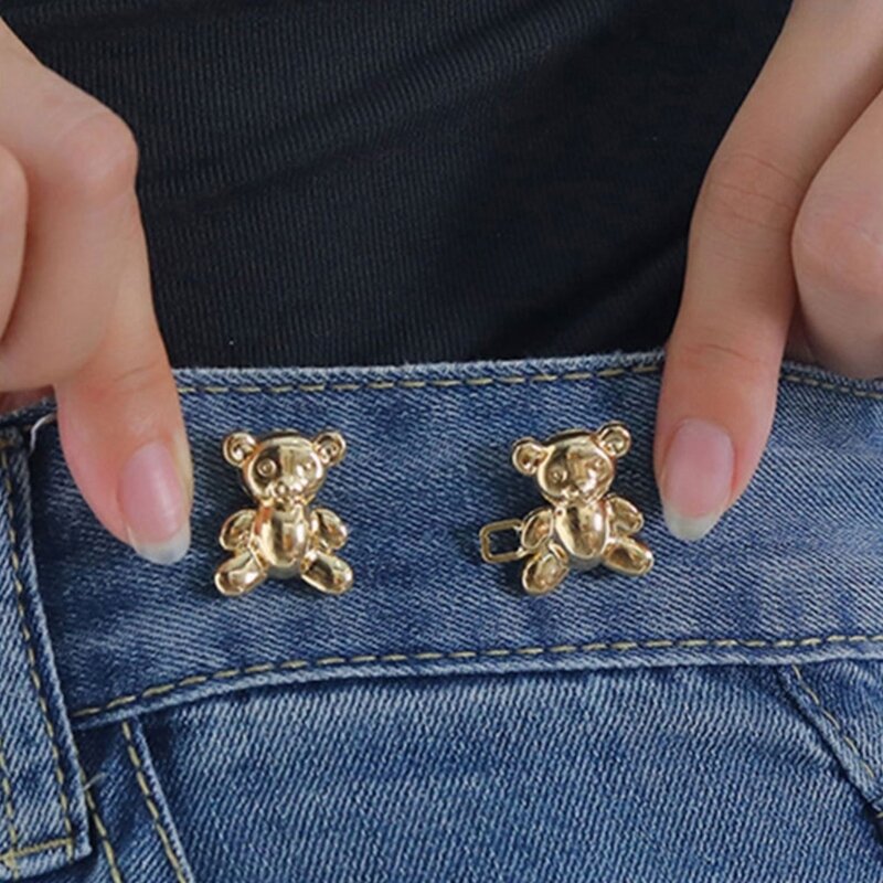 New Bear Button for Jeans Bear Clips for Pants Jean Buttons Pins for Loose Jeans No Sew and Adjustable Waist Buckle