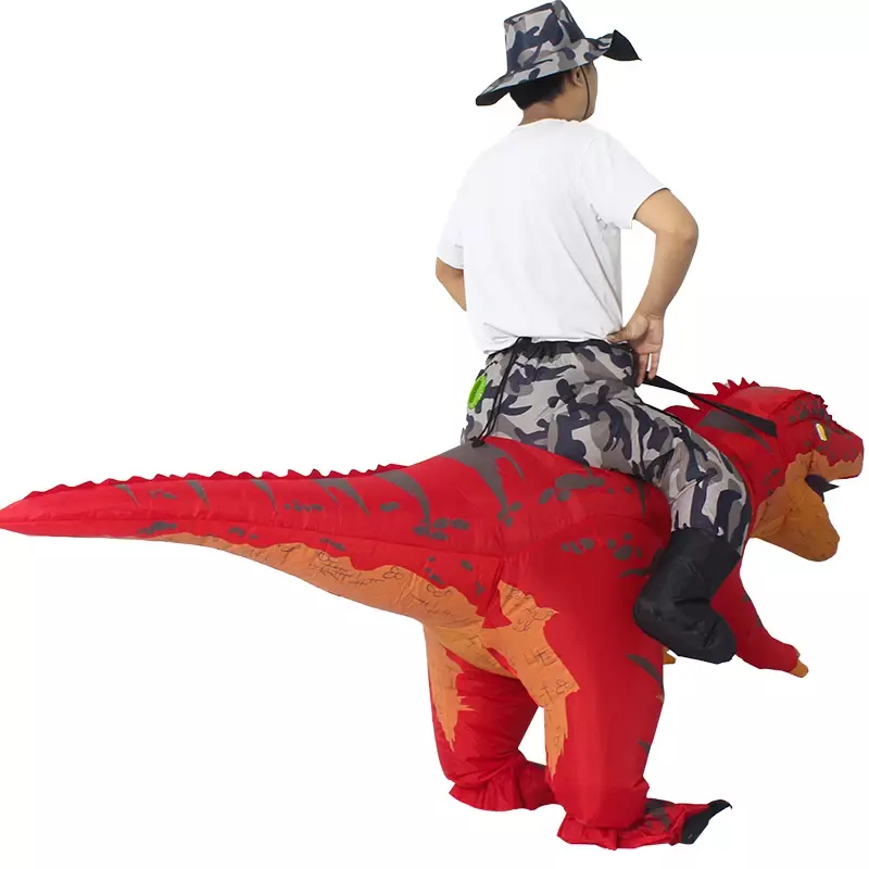 Kostum dinosaurus tiup Halloween untuk berkendara dewasa kostum tiup untuk pesta kostum Cosplay