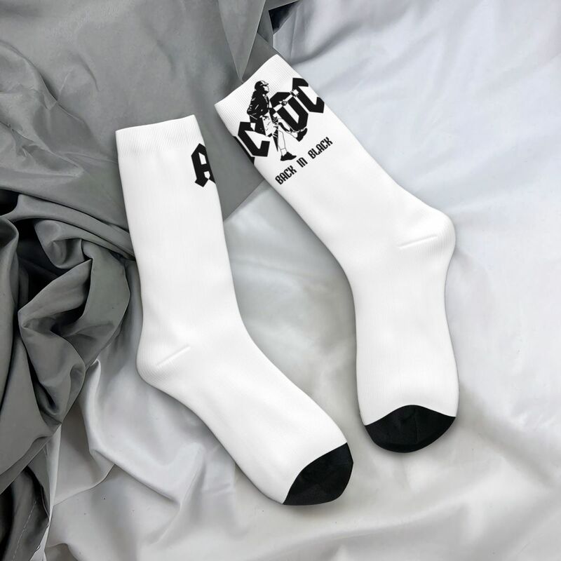 AC Back In Black Band Music Socks for Women Men Accessories All Seasons Cotton Long Socks Sweat Absorbing