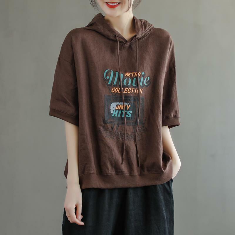 Übergroßen Frühling und sommer Frauen Hoodies druck Sweatshirt Koreanische Stil Herbst Kurzarm Mit Kapuze Weibliche Pullover Tops