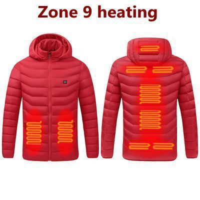 Casaco unisex longo aquecido com 9 zonas de aquecimento, roupas impermeáveis para mulheres e homens, alimentado por USB, controle de temperatura de 3 engrenagens