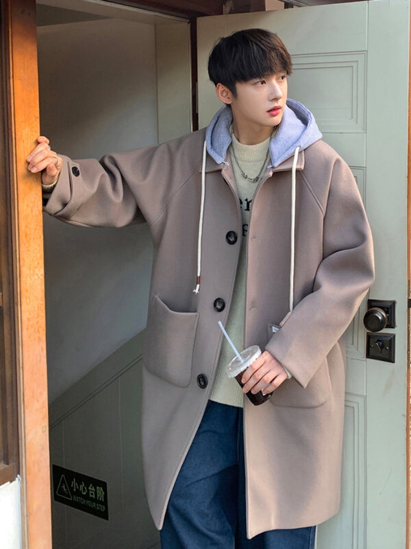 Kapuzen mischungen Männer koreanischen Stil Schnürung gespleißt einreihig Frühling Herbst Temperament Streetwear Tender Advanced Classic