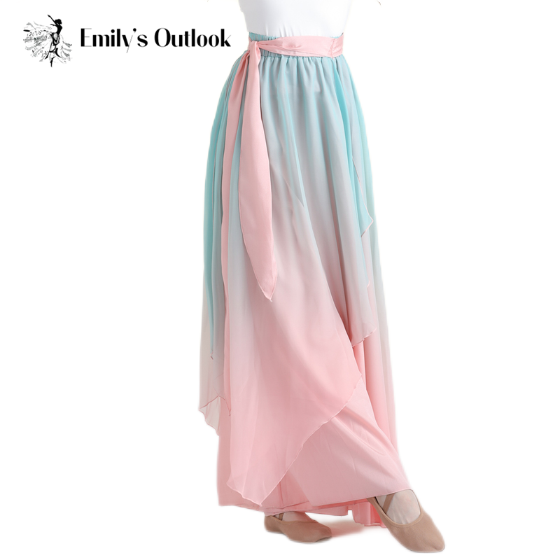 Modern Hanfu Chinese Folk Classical Dance Skirt Pant 2 Layers Side Slit Flowy Culottes Fairy Women Gradient Dancer Clothes Pink