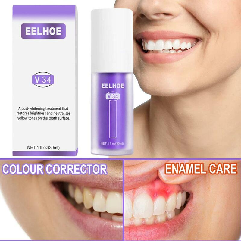 V34 30ml Teeth Whitening Toothpaste Color Repair Toothpaste Breath Agent Straightening Teeth Whitening Care Fresh Periodont O2T5