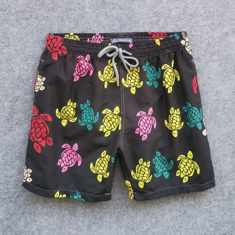 Мужские пляжные шорты с принтом черепашек, быстросохнущие плавки с сетчатым слоем внутри, одежда для плавания, 2024