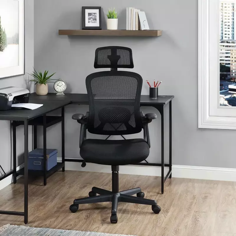 LISM kursi kantor ergonomis dengan sandaran kepala dapat disesuaikan, kain hitam, kursi game kapasitas 275lb