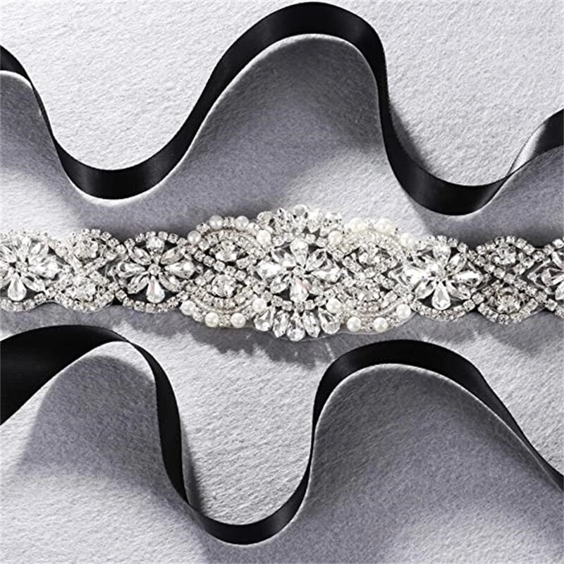 Sabuk Pengantin untuk Gaun Wanita Sabuk Gaun Pernikahan untuk Pengantin Wanita Kristal Mutiara Selempang Berlian Imitasi dengan Pita Sabuk Pernikahan Gaun Pesta