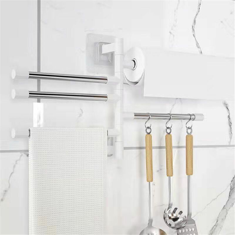 Home Save Space Bathroom Rotatable Towel Rack Wall Mounted Bracket 2-8-Bar Towel Hanger Hanging Holder