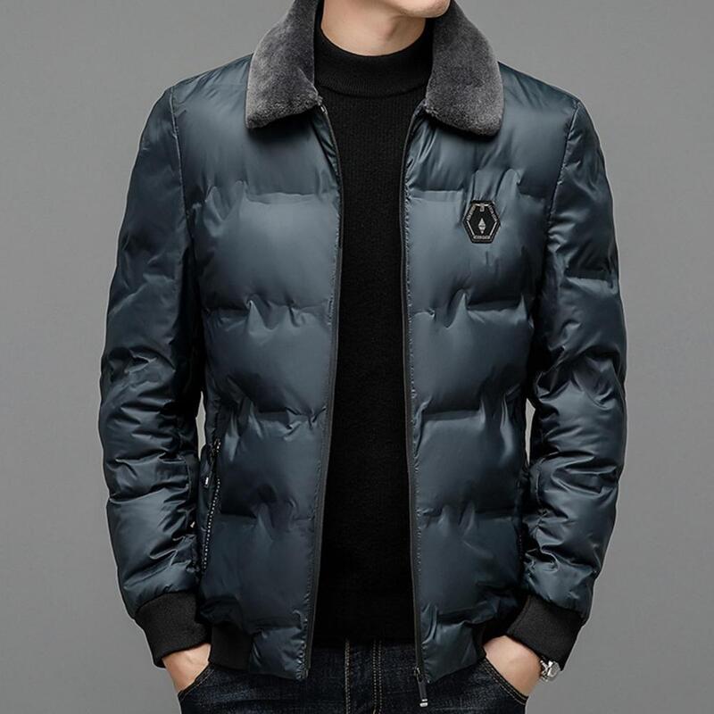 Fashionable Men Jacket Stylish Mid-length Men's Down Coat with Faux Fur Lapel Windproof Cold Resistant for Fall/winter for Men