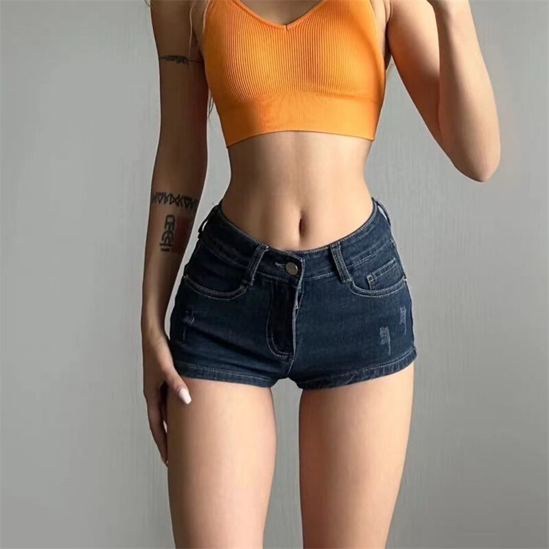 Celana pendek Denim Y2K wanita, Bawahan kasual Hip Wrap seksi Mini untuk perempuan musim panas