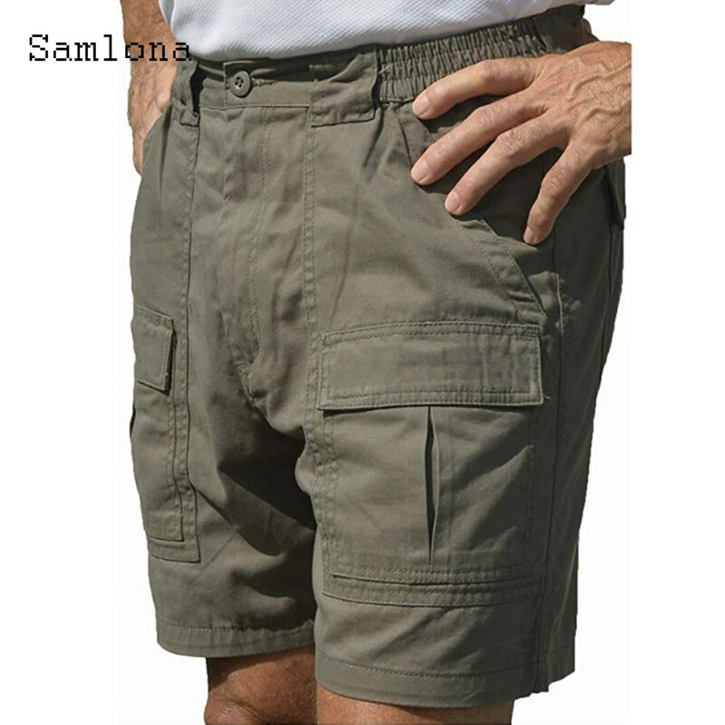 Moda ao ar livre bolsos shorts 2023 verão praia shorts caqui branco masculino casual cordão meia calcinha sexy roupas masculinas