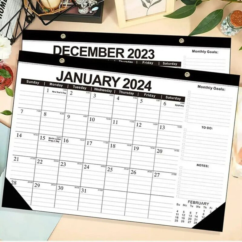July 2023-decorBarb 2024英語壁掛けカレンダーホームオフィススケジュール紙年計画用壁掛けカレンダー