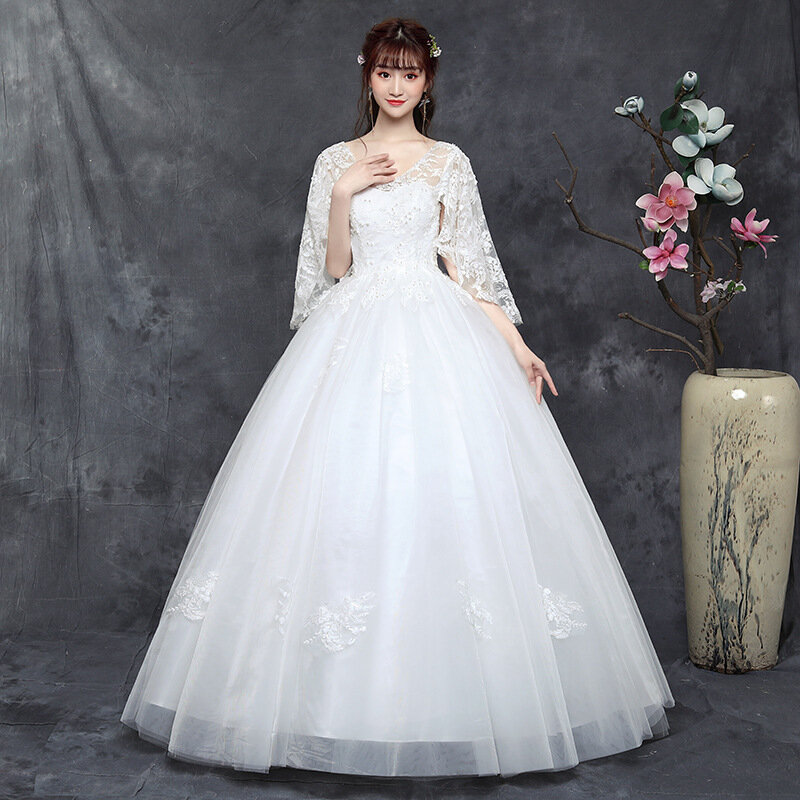 2023 New Oversized Women's Wedding Dress, Slim and Fat Bride Wedding Dress, Shoulder to Shoulder Party Performance Dress