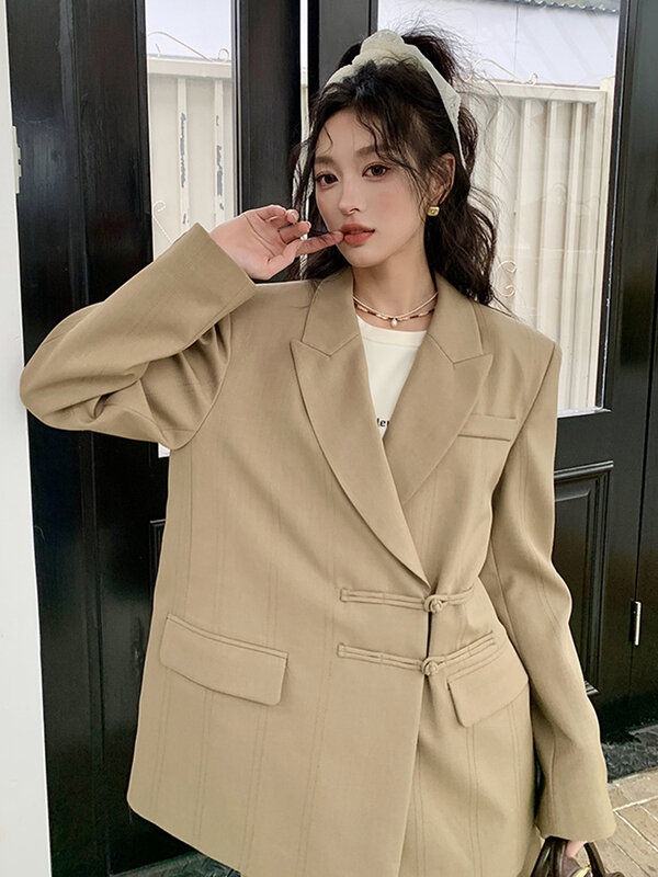 BZVW Bottons minimalisti Design donna Blazer Office Lady Solid Notched manica lunga giacca femminile top 2024 Antumn nuovo 25 c113