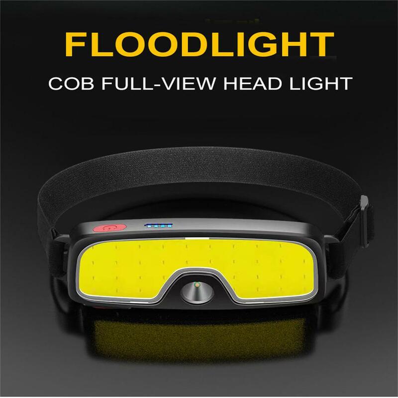 Cob Led Headlight Ipx5 Waterproof Type C Rechargeable Super Bright Head-mounted Flashlight Torch