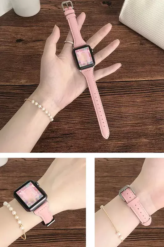 Skórzany pasek do zegarka apple watch band 44mm 40mm 41mm 38mm 45mm correas Slim Wristband braceletes iwatch series 8 ultra 7 6 5 4 se