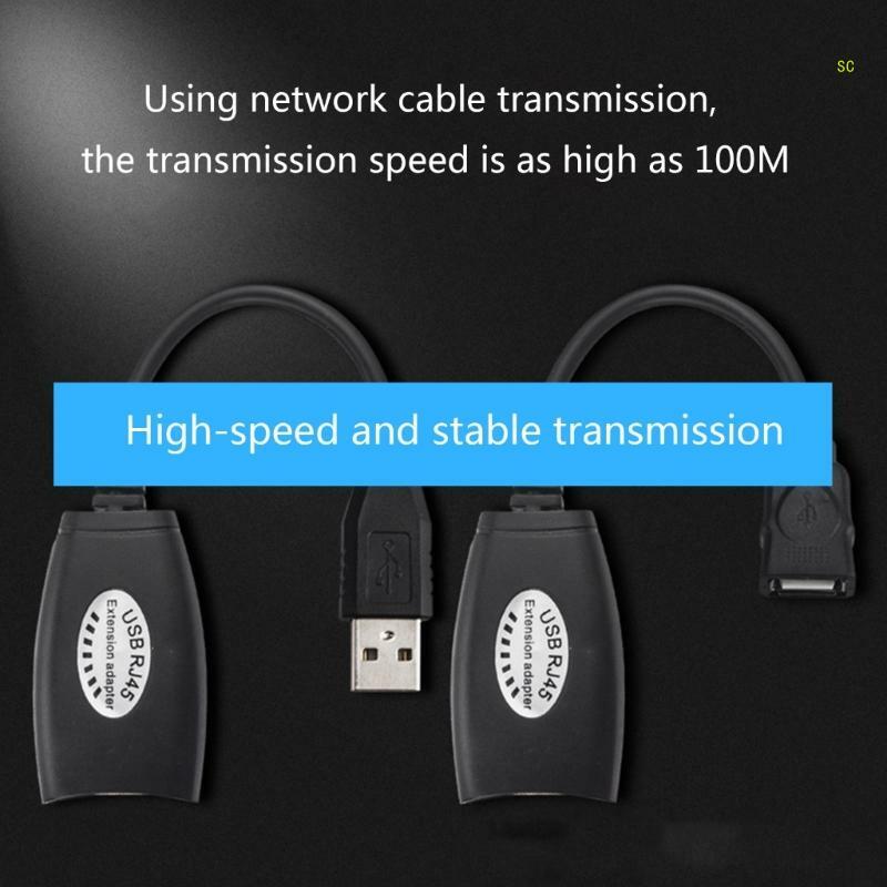 2Pcs USB to RJ45 LAN Cable Extension Adapter Extender 50M Distance Over Cat5E/6 Dropship