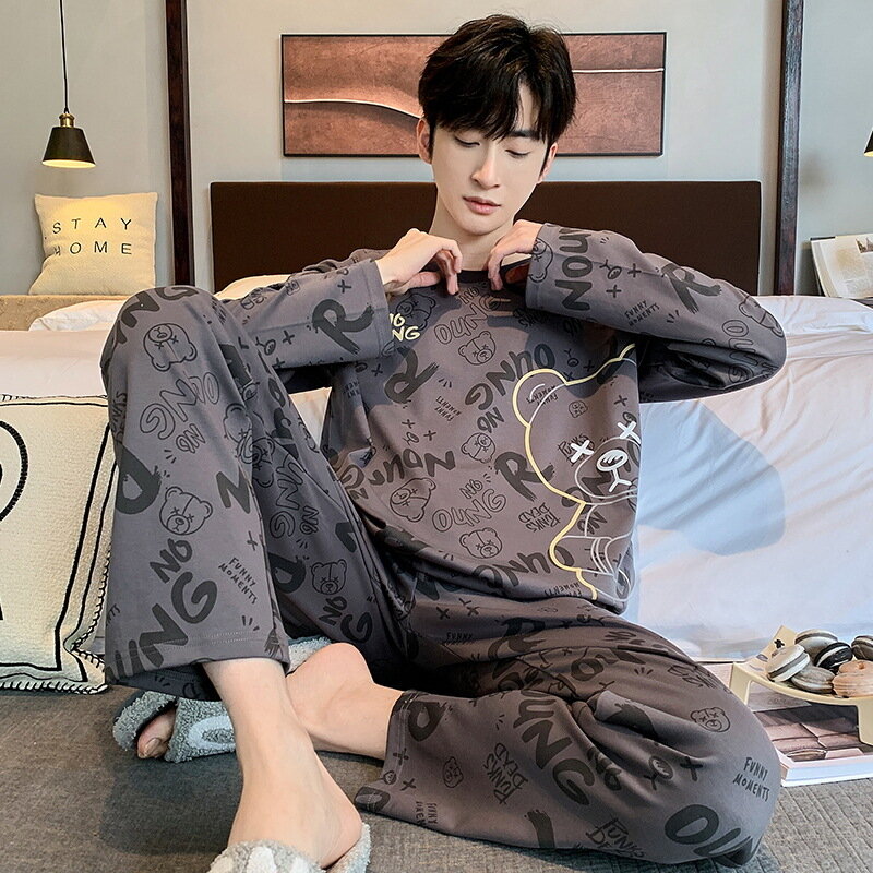 Pigiama in cotone da uomo autunno maniche lunghe Casual adolescenti Homewear coreano allentato Home wear pigiama primaverile abiti pigiama homme