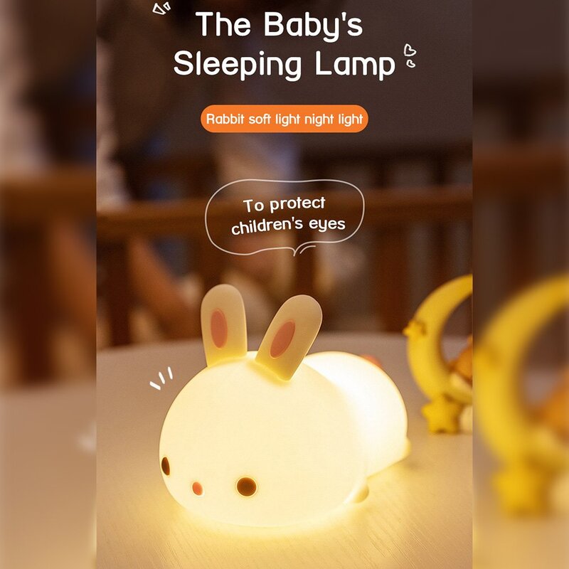 Lovely Cat-Luz LED de noche de silicona recargable por USB, lámpara de noche con control remoto para niños, lámpara con Sensor táctil, regalo para bebés