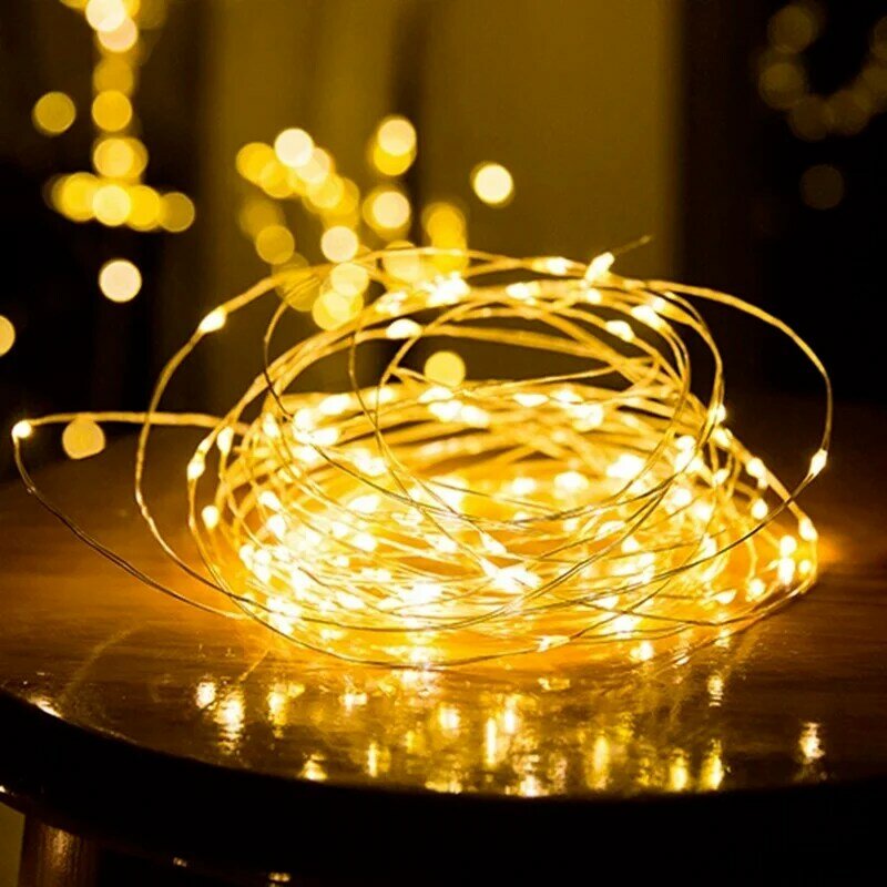 Lampu setrip LED dekorasi pesta Natal pernikahan ruang pencahayaan lampu setrip lampu tali berbintang kawat tembaga lampu senar Natal untuk liburan.