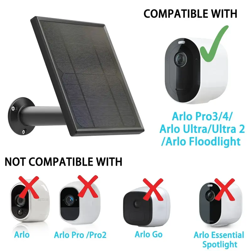 Солнечная панель 6 Вт для Arlo Ultra/ Ultra 2 /Pro 3/Pro 4/GO 2/PRO 5S, алюминиевый настенный кабель питания 13 футов