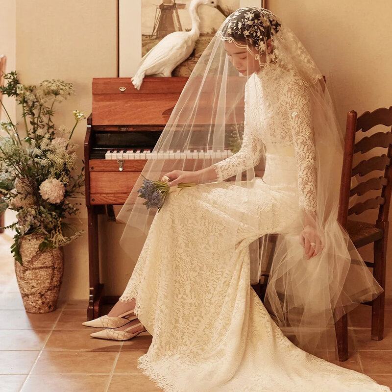 Vestido de manga comprida sereia para mulheres, vestidos de noiva boho elegantes, vestido de noiva zipper, 2023