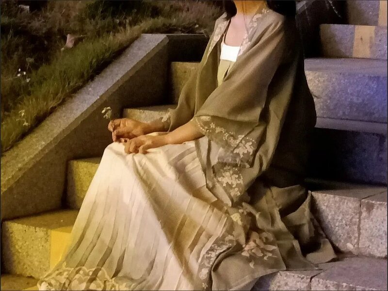 3 szt. Zestaw chińskiej mody sukienka Hanfu herbata zielona sukienka chińska starożytna kobieta sukienka haftowana kostium do strzelania Graduat