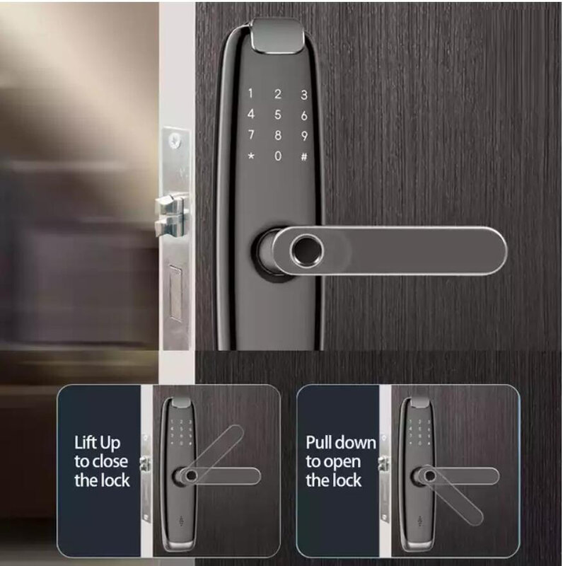 TTLOCK Kunci Pintu Elektronik Sidik Jari Kunci Gagang Kata Sandi Bluetooth Pintar Buka Kunci Aplikasi Masuk Tanpa Kunci