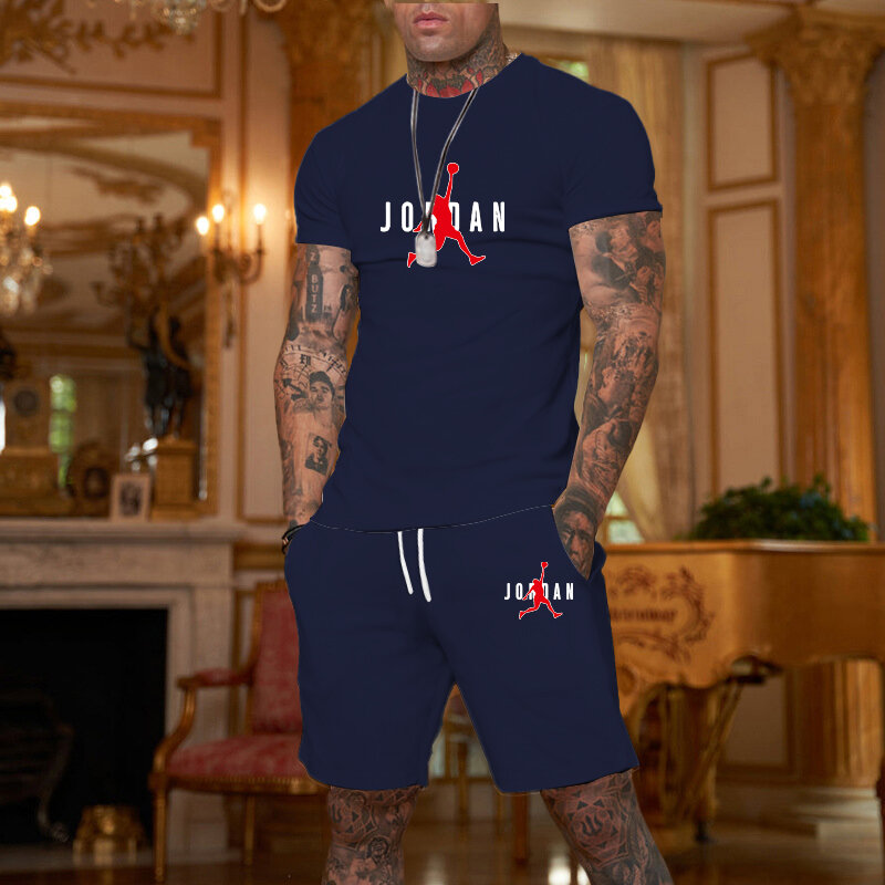 Костюм спортивный мужской из двух предметов, Повседневная футболка с 3D-принтом, шорты, круглый вырез, пляжная одежда оверсайз, летняя одежда