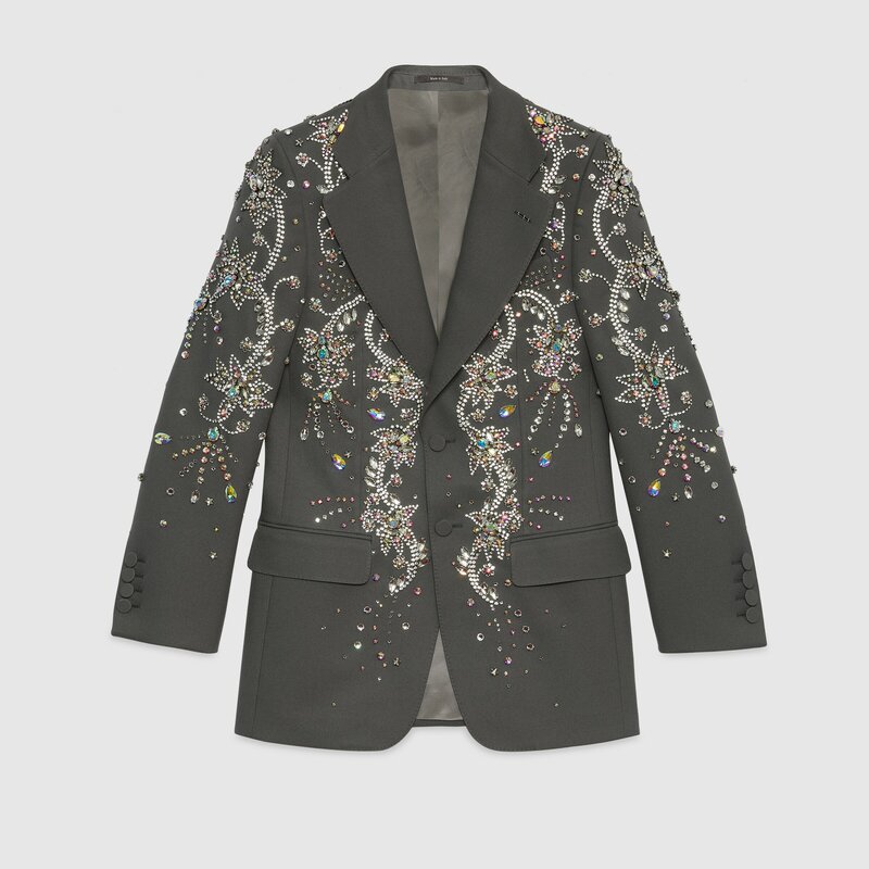 Роскошный мужской костюм с кристаллами, дизайнерский серый пиджак на заказ, 2 предмета, блейзер + брюки, свадебный смокинг для жениха, лучший мужской пиджак