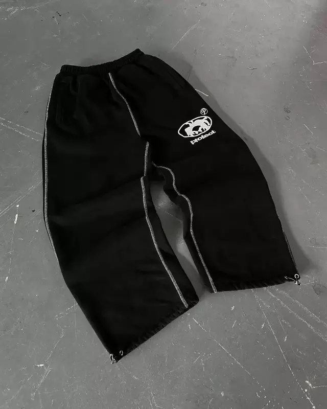 Calça esportiva de cintura alta masculina, bordado de carta, hip hop de rua, macacão Harajuku Jogger, tendência da moda Y2K, novo, 2024