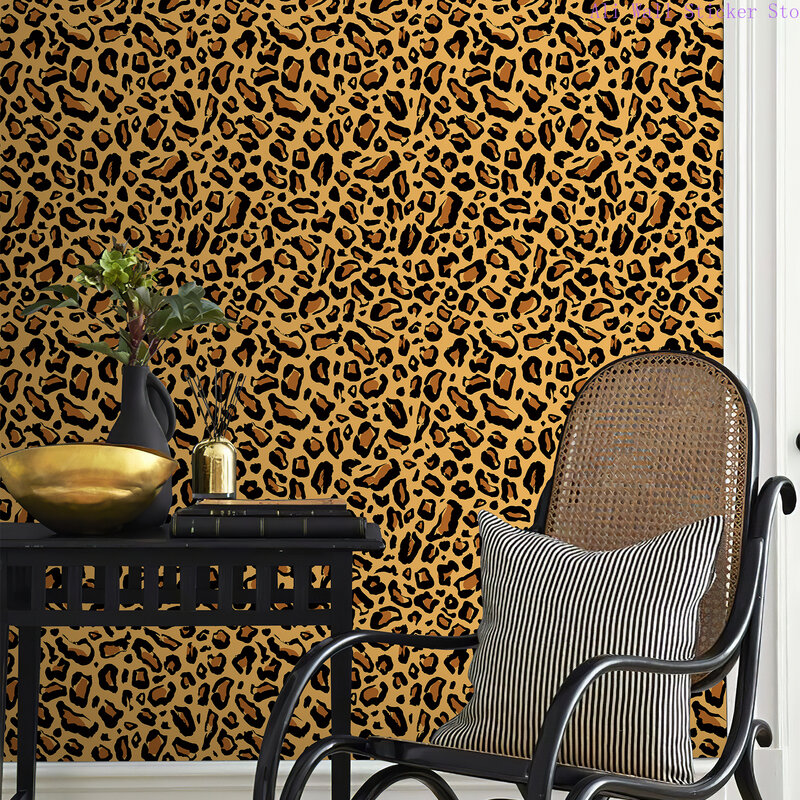 Stiker dinding motif macan tutul kuning, stiker tembok Retro PVC berperekat dekorasi ruang furnitur Vintage