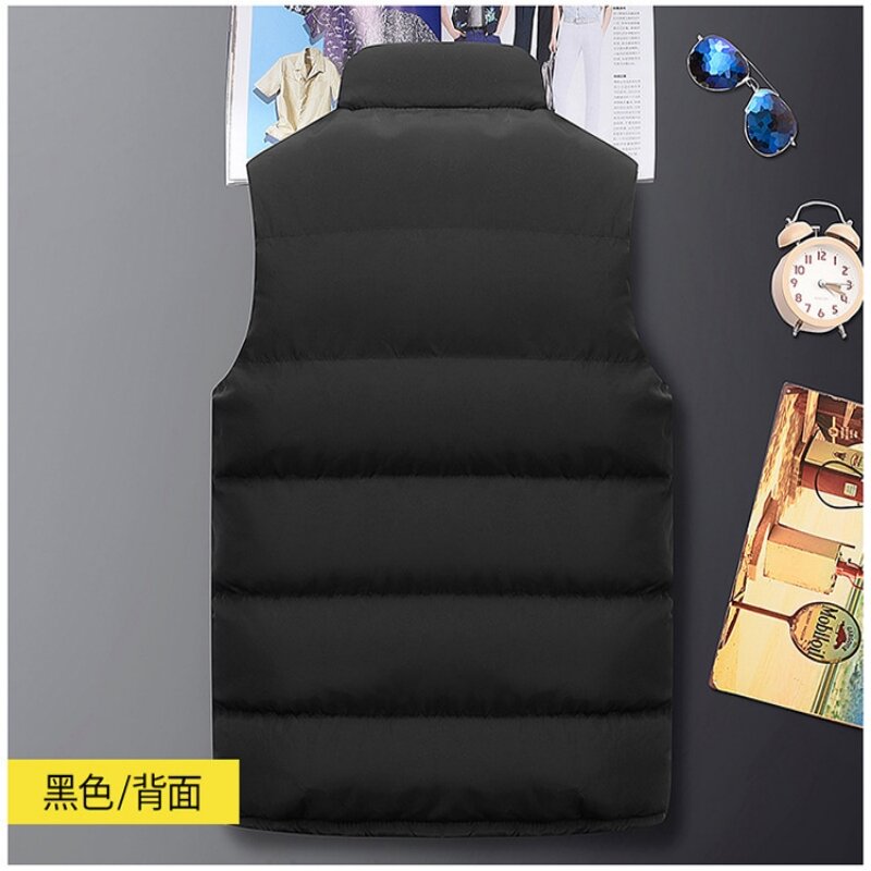 New Men's Fashion Tank Top Down Coat Trendy Sleeveless Jacket Thickened Standing Collar Solid Color Warm Zipper Tank Top