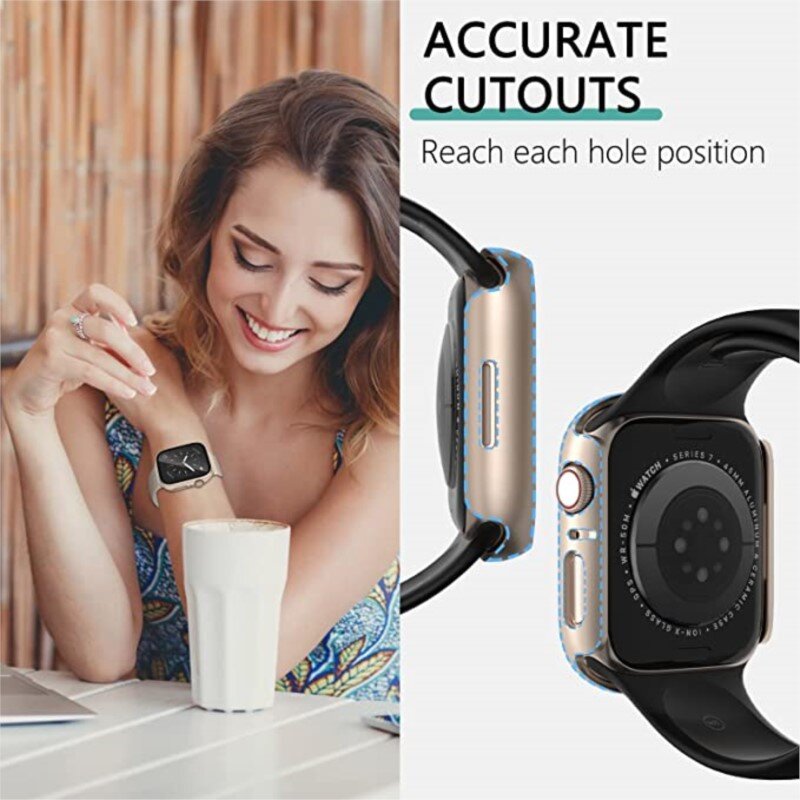 For Apple Watch Case 44mm 40mm 38mm 42mm 41mm 45mm PC bumper Screen Protector Tempered Glass+Cover iWatch series 8 7 6 5 4 3 se