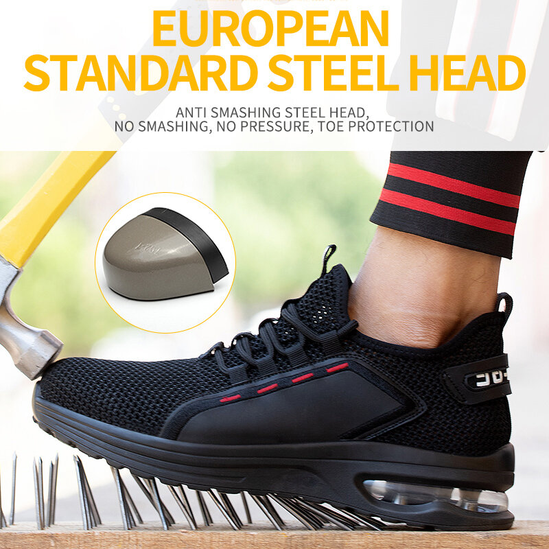 Zapatos de trabajo con cámara de aire para hombre, calzado deportivo con punta de acero, seguridad Indestructible, zapatos industriales ANTIPERFORACIONES, verano 2023