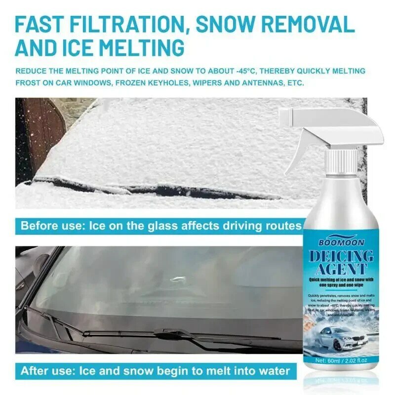 Set da 60ML Spray per la rimozione del ghiaccio parabrezza per auto invernale Deicer Spray per la rimozione della neve sbrinamento Spray per la neve protezione antigelo