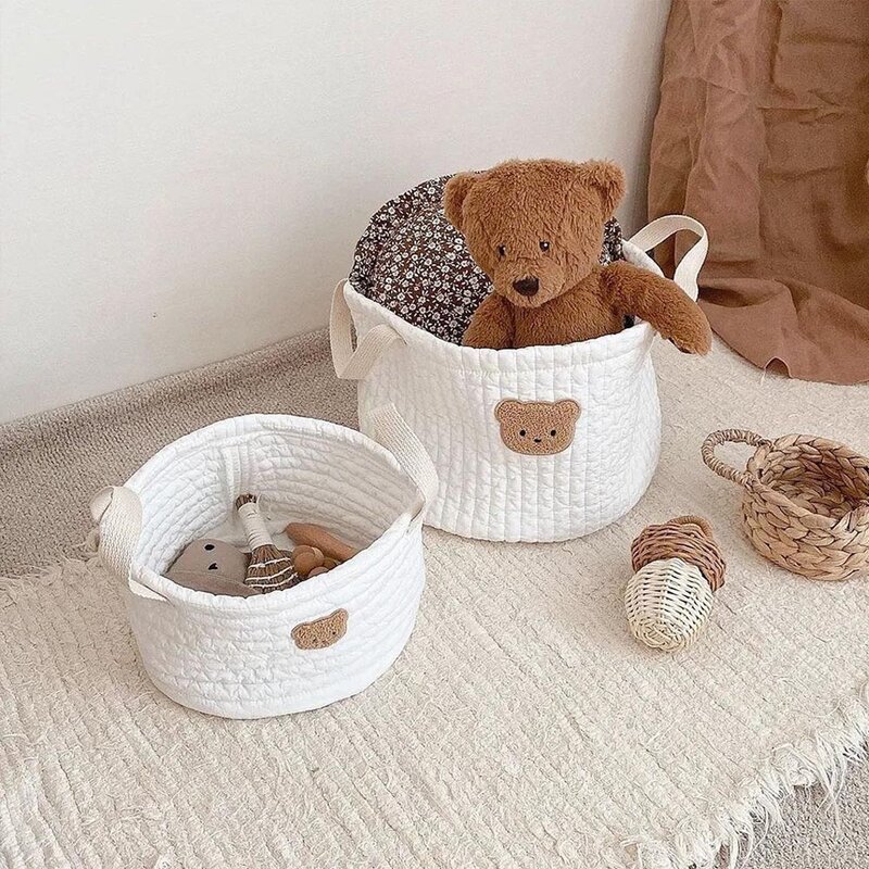 Urso bonito bordado nome bebê armazenamento cesta, triagem de fraldas recém-nascidas, crianças pequenas personalizadas, personalizado