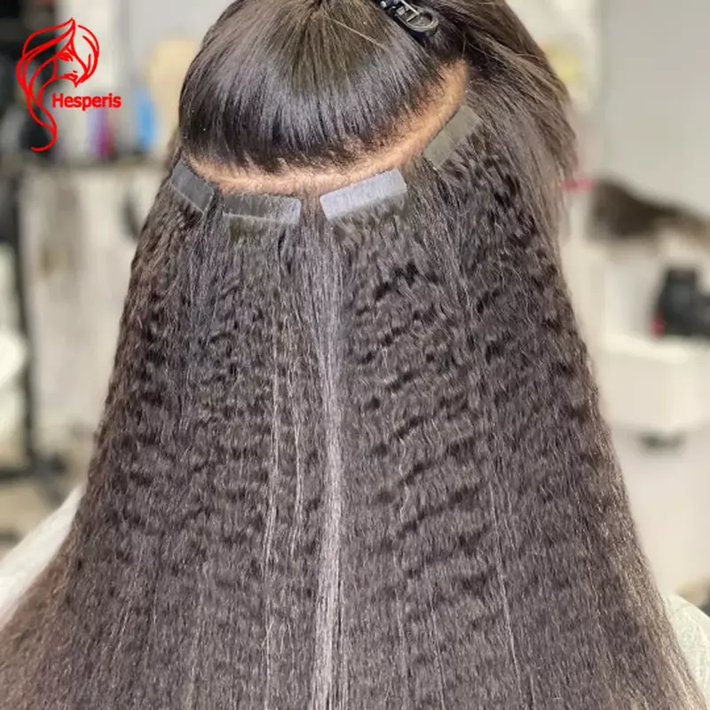 Hesperis-extensiones de cabello humano para mujeres negras, cinta recta rizada de 40 piezas, 100G, color negro Natural
