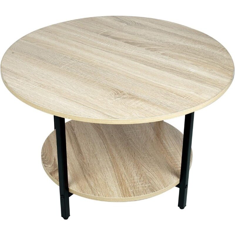 Tables basses rondes avec rangement, table d'appoint, table de canapé, table à thé, 2 niveaux, salon, bureau, balcon, bureau en bois