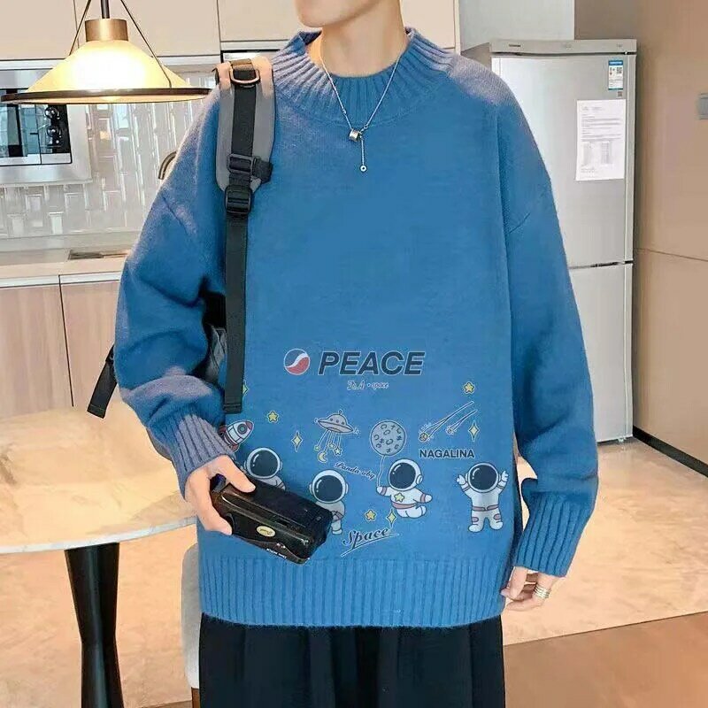 Мягкий восковой свитер мужской утепленный брендовый свитер Inschao с круглым вырезом на осень и зиму корейский свободный свитер от ветра