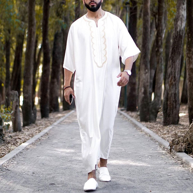 Jubah Muslim pakaian pria Islam gaun bordir Arab Jubba Thobe Indian pria pernikahan pria Thobe Kaftan Ropa kostum