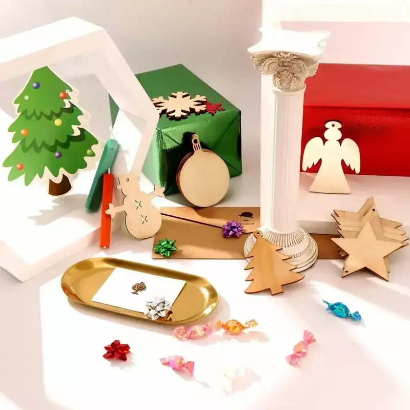 빈 나무 디스크 대량 구멍 공예 중앙 장식품, 미완성 나무 크리스마스 컷 아웃 장식품 페인트, 10 개