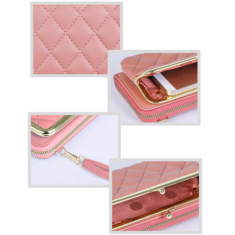 Women Fashion Quilted Multi Pockets Handbag Shopping Zipper Mobile Phone Card Purse Lattice Embroidery Line Diagonal Bag