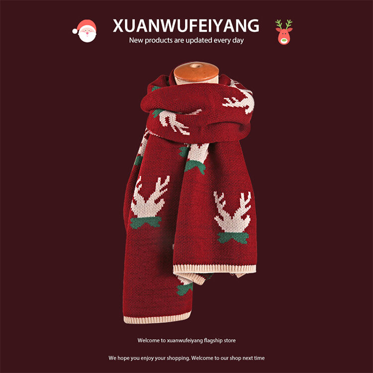 Bufanda de lana de Navidad para mujer, chal cálido de invierno, estampado rojo, cuello, mantiene el calor, 2023