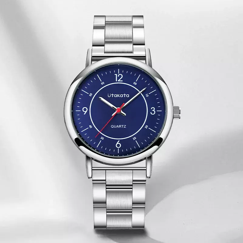 Reloj de pulsera minimalista de acero para hombre, cronógrafo de negocios, bajo nivel, con correa de mesa, aguja roja luminosa, 0014